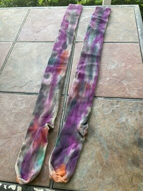 American Apparel Tie-Dye Over-the-Knee Socks in Purple, Orange, Green